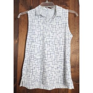 Nike Women's Dri-Fit‎ Printed Sleeveless Polo Shirt Blue/White Size Small Petite